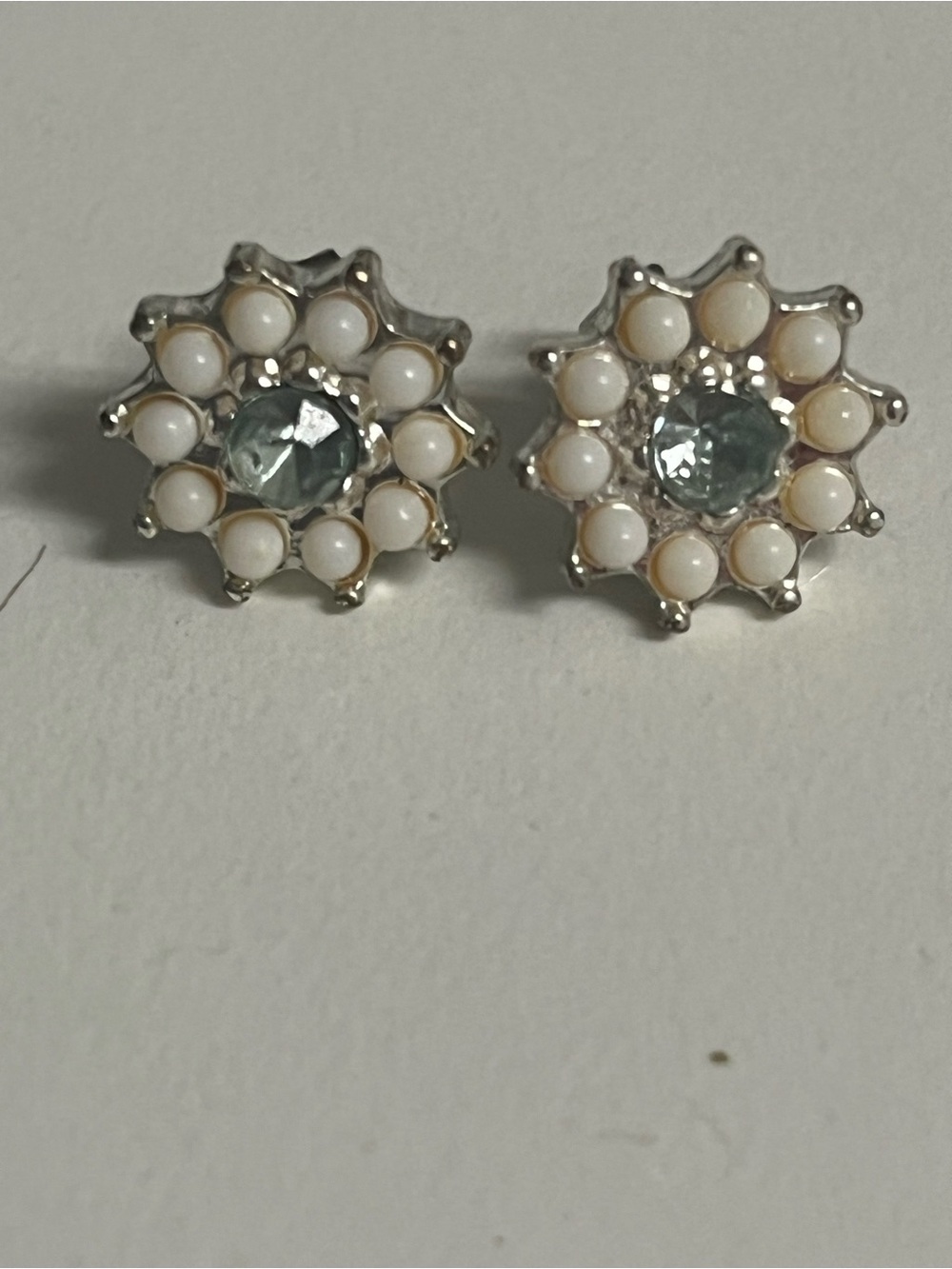 Delicate White & Light Blue Floral Stud Earrings